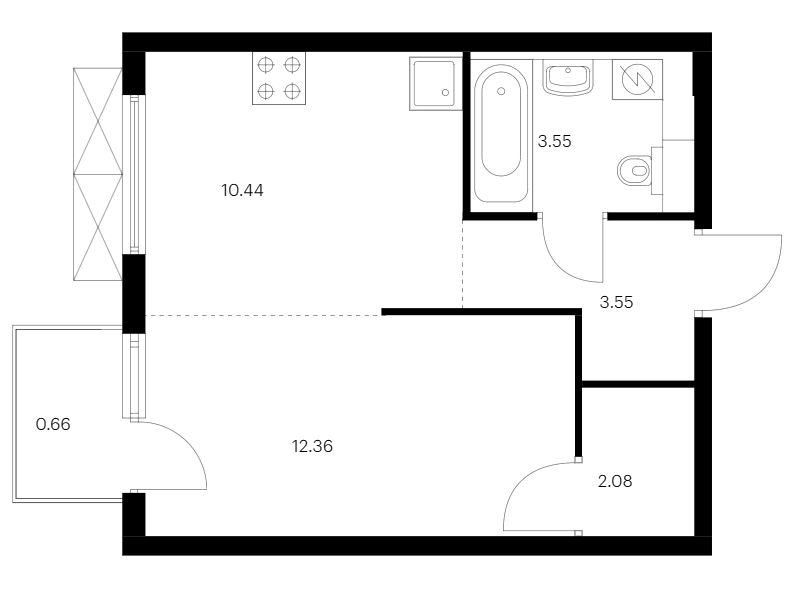 1-комнатная квартира 32.64 м², 9/24 эт., ЖК «Заречный парк»